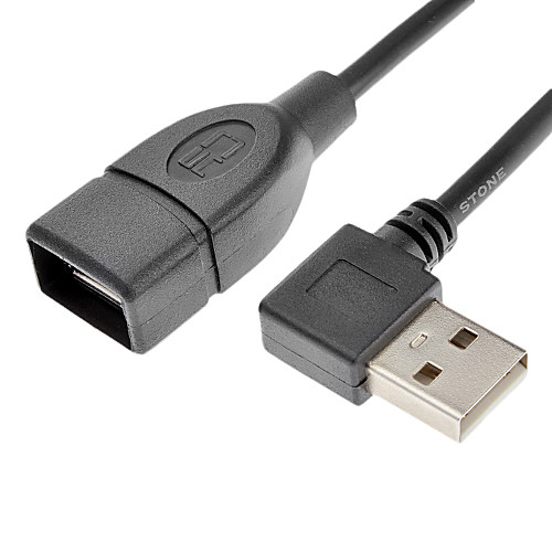 USB 2.0 женщина к мужчине USB 90 градусов налево Черный кабель для передачи данных (0,4 м)