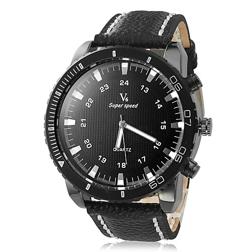 мужская мода стиль черный циферблат PU Группа Кварцевые наручные часы