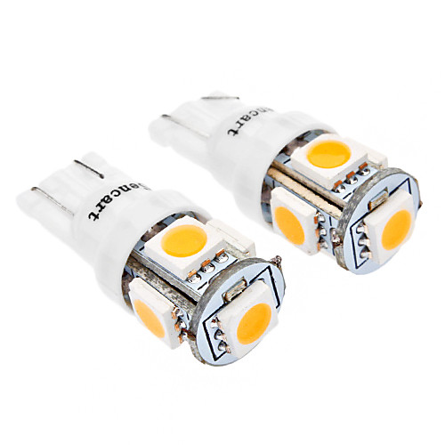 T10 1W 5-LED 70LM 3000-3500K теплый белый свет для автомобиля (12 В постоянного тока, 2-Pack)