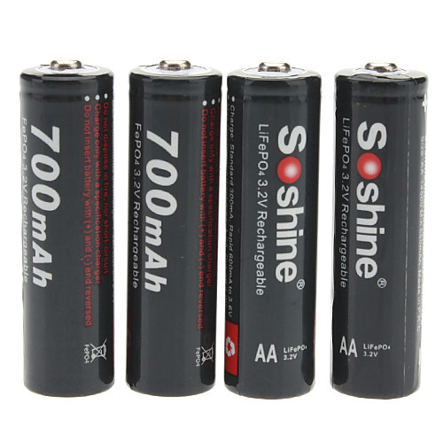 Soshine 14500/aa lifepo4 3.2v 700mah перезаряжаемые батареи ж / коробка - черный (4 шт)