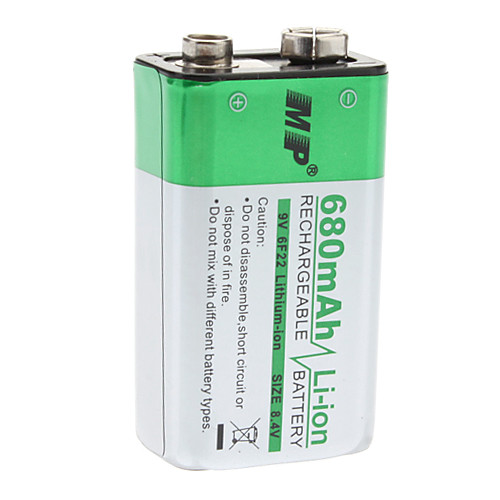 Батарейка, перезарядная, ионная, 680mAh 9V 6F22