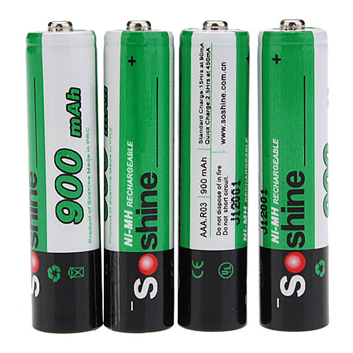 Soshine аккумуляторная 900mAh AAA батареек Ni-MH аккумуляторов (4 шт)