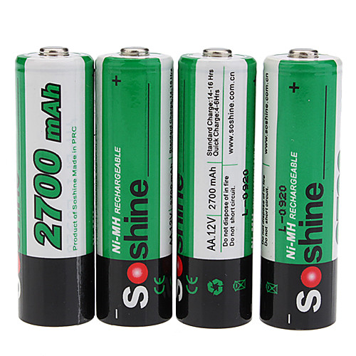 2700mAh 1.2V Soshine Ni-MH AA батарей с кожухом батареи (4-Piece Pack)