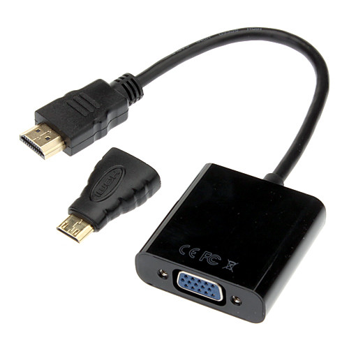 [Xmassale] 0.2m 0.5ft Mini HDMI для HDMI v1.3 м / ж адаптера позолоченными черный  HDMI v1.3 с VGA м / ж кабеля