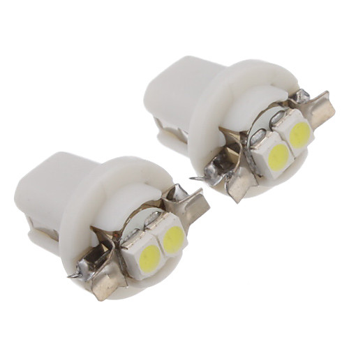 2шт B8.5 0.2W 2x3528SMD 10LM 6000-6500K Холодный белый свет Светодиодные лампы (12 В)