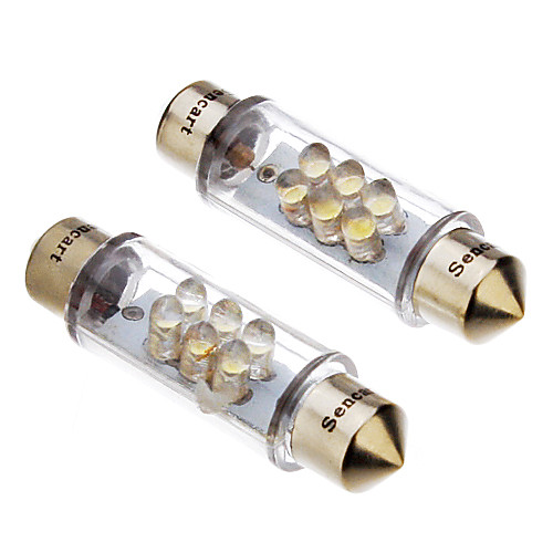 2 шт 39mm 1W гирлянда 6-LED 50-70LM 6000-6500K Холодный белый свет Светодиодные лампы (12)