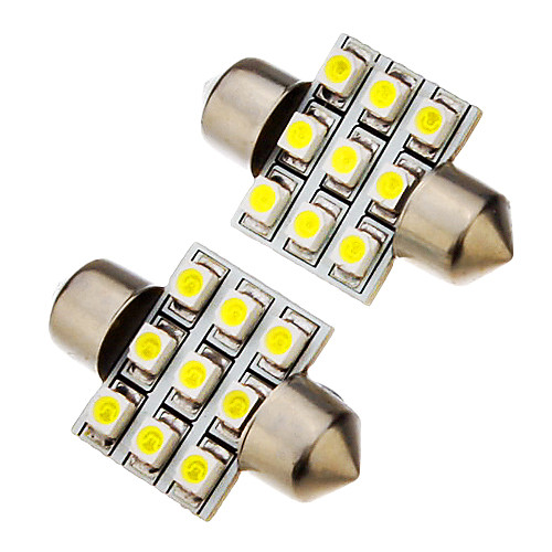 2 шт festoon 1.5W 31mm 9x3528SMD 100-120LM 6000K Cool Белый Light LED Bulb (12V)