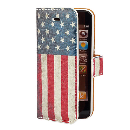 Vintage американский флаг шаблон PU Case для всего тела с карты памяти и стенд для iPhone 5/5S