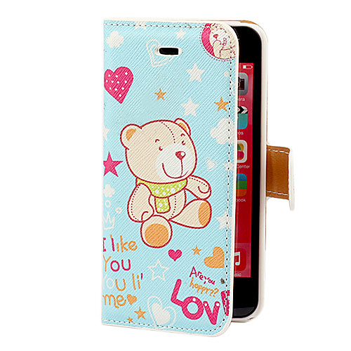 Cute Blue Bear шаблон PU Полный Дело Корпус с карты памяти и стенд для iPhone 5C