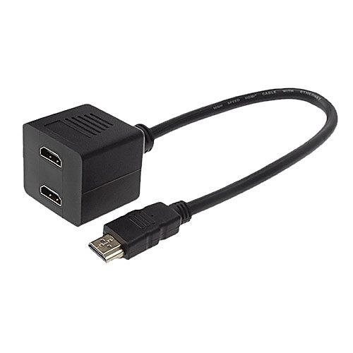 HDMI V1.3 мужчина к 2 Женщина кабель черный (0,2 М)