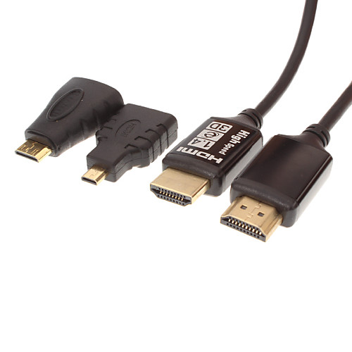 1,5 м 5 футов HDMI V1.4 между мужчинами кабель черный позолота с HDMI на Mini HDMI, HDMI к микро HDMI адаптер бесплатной доставкой