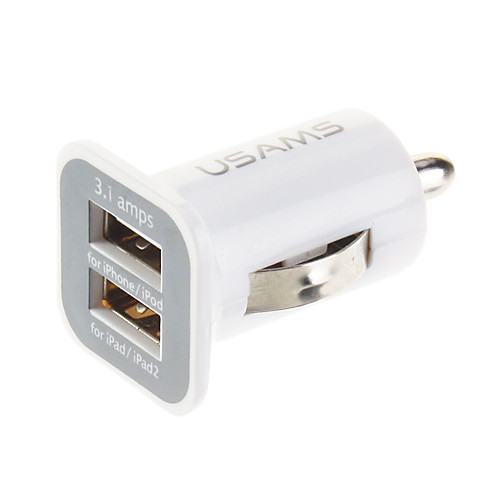 USAMS Dual USB 3.1A Мини Автомобильное зарядное устройство для iPhone / IPod / IPad 1/iPad 2 (белый)