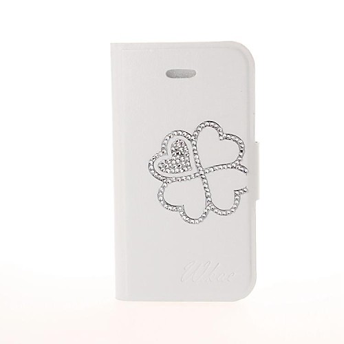 Четыре Листья клевера картины с Rhinestone кожаный чехол для iPhone 4/4S