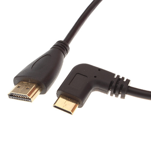 HDMI V1.3 женщина к Mini HDMI V1.3 мужчина 90 ° влево Cable OD4.5mm Black (0,5 М)