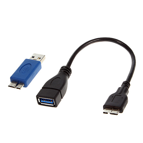 Micro USB 3.0 M / M OTG кабель с Micro USB 3.0 к USB 3.0 адаптер для Samsung Примечание 3 Black (0,2 М)