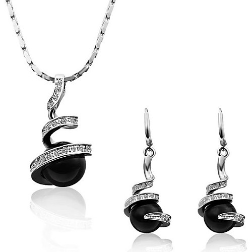 мода спираль сплав олова с платиновым напылением черного жемчуга ожерелье и серьги