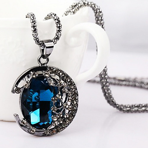 Винтаж (синий горный хрусталь кулон) Сплав серебра ожерелье (1 шт)