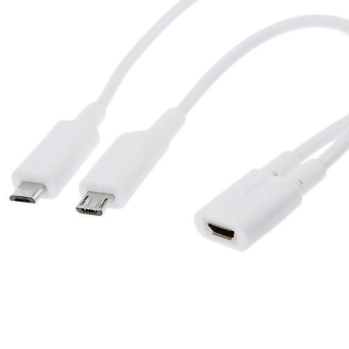 Белый Micro USB Женский до 2 Micro USB Мужской Splitter кабель для Samsung / HTC / мото сотовых телефонов