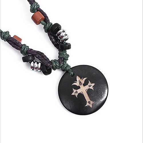 Этническая Крест Carving (косточка вола подвеска) Черная ткань кулон ожерелье (1 шт)