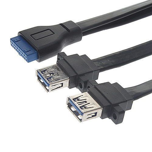 USB 3.0 20pin Женский двойню USB 3.0 Женский Кабель Черный плоским Тип (0,5 М)