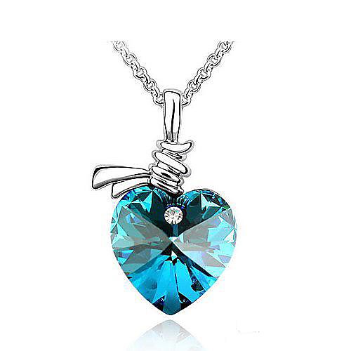 Классический (сердца кулон) Серебро Платина покрытием Кристалл Подвеска ожерелье (синий и фиолетовый и зеленый)