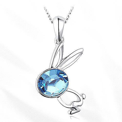 Мода (Кролик подвеска) Серебро Платина покрытием Кристалл Подвеска ожерелье (синий и фиолетовый и розовый)