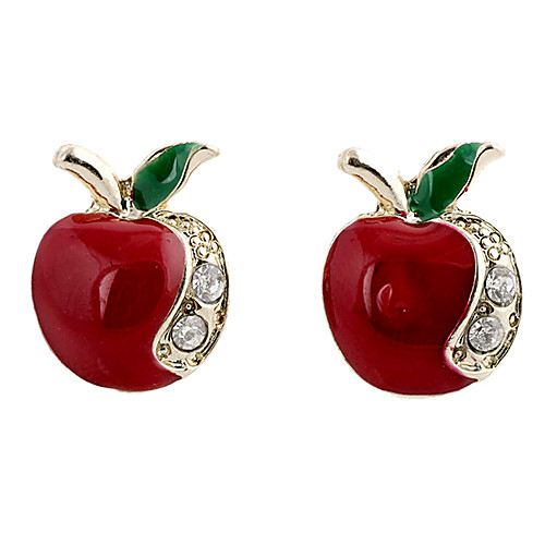 Сладкий Red Apple Ясно горный хрусталь с золотой сплав серьги-гвоздики (1 пара)