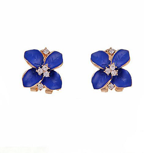 (1 пара) европейские (бриллиантовые серьги цветок четыре) золотой сплав серьги (синие)
