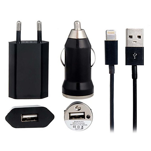 3-в-одном Mini USB автомобильное зарядное устройство, ЕС Plug зарядное устройство и 8-контактный для USB-кабель для iPhone 5/5s/5c (5V 1A, 100 см)