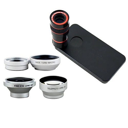 4in1 8-кратным зумом Объектив с Case и штатив для iPhone5/5S & 2X телефото и Fisheye & Макро и широкоугольный объектив