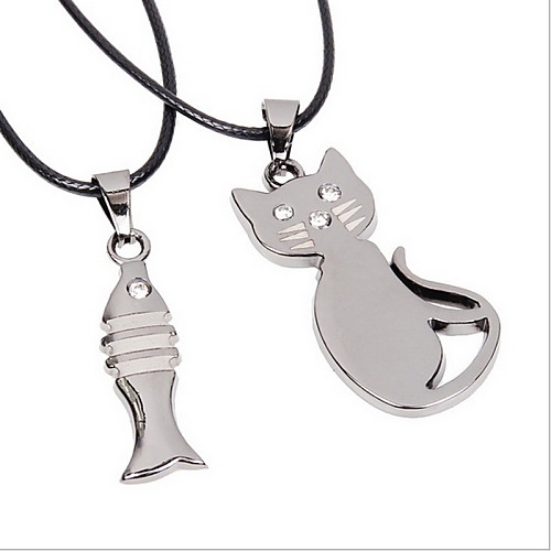Z&x классический супружеской пары (рыба и кот кулон) серебряный сплав с горный хрусталь кулон ожерелье (2 шт)