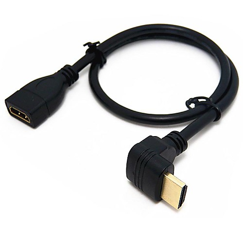 Вниз 90 градусов Угловой Мужчина HDMI к HDMI Женский Кабель-адаптер 50см Black