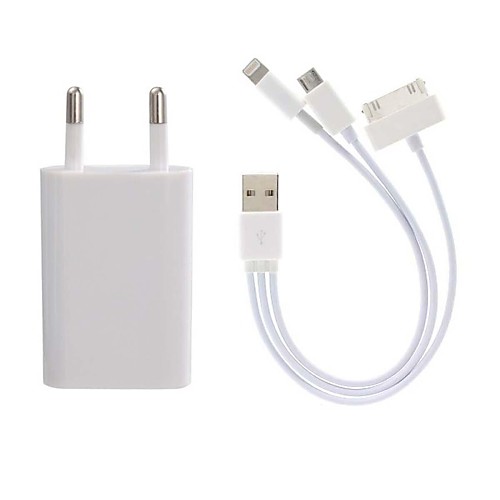 портативный 3-в-1 зарядное устройство для iPhone5 и другие (8pin, 30pin, Micro USB, 5V 1A, ЕС Plug)