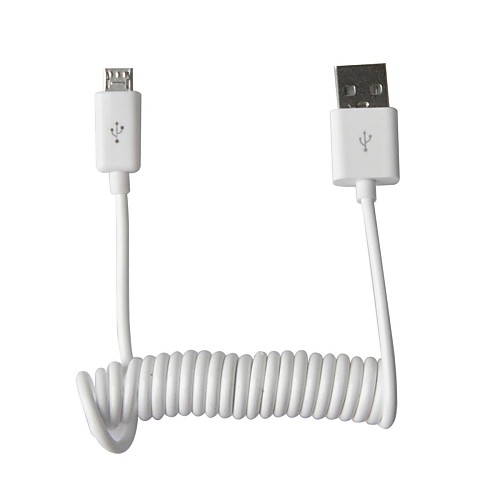 USB к Micro USB взвода пружины / дата кабель для Samsung / Nokia / HTC / MP3-плеер - Белый (23 см)