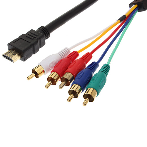 Золото HDMI до 5 RCA 5RCA адаптер AV-кабель (черный, 1,5 М)