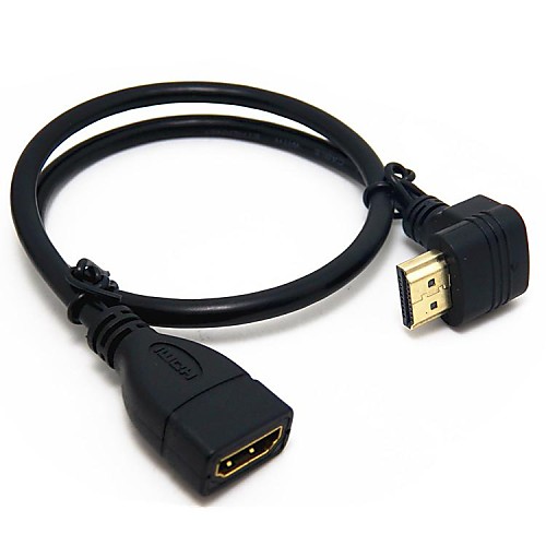 До 90 градусов Угловой Мужчина HDMI к HDMI Женский Кабель-адаптер 50см Black