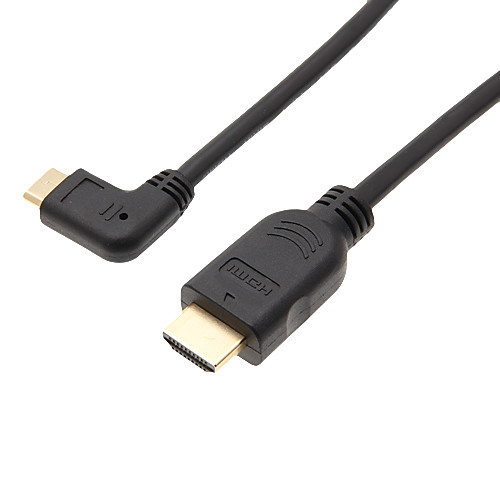 Высокоскоростной 90 Угол HDMI для Mini HDMI кабель V1.4 3D для Видеокамеры Tablet (черный, 0.5m)