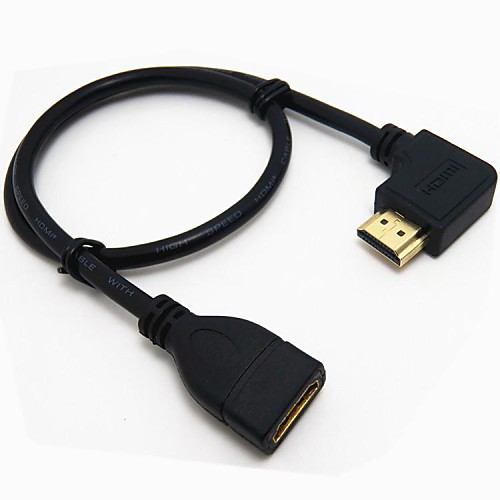 Левая 90 градусов Угловой Мужчина HDMI к HDMI Женский Кабель-адаптер 50см Black