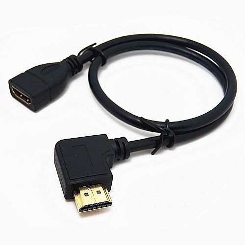 Право 90 градусов Угловой Мужчина HDMI к HDMI Женский Кабель-адаптер 50см Black