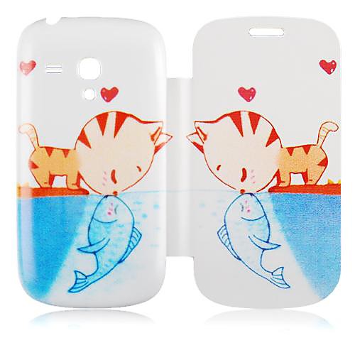 Кот & Рыба Поцелуй Pattern кожаный чехол всего тела для Samsung Galaxy S3 Mini I8190