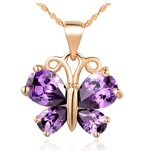 Мода (бабочка подвеска) Роуз Позолоченные Кристалл ожерелье (1 шт)
