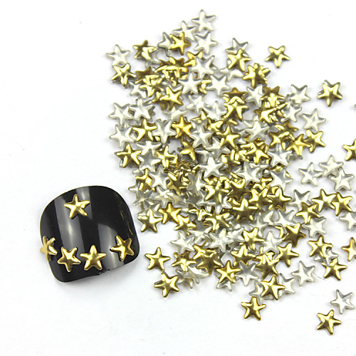 300PCS 3D Golden пятиконечная звезда сплава ногтей Golden & Silver Украшения