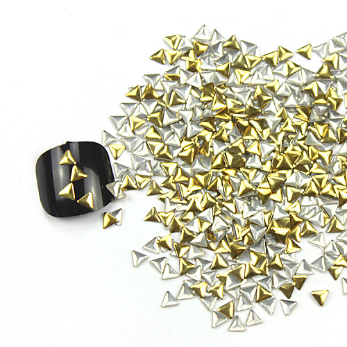300PCS 3D Золотой треугольник сплава Nail Art Золотые и Серебряные украшения