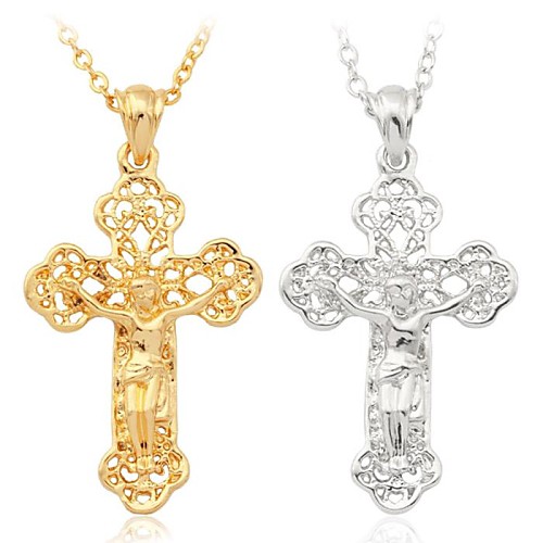 u7 18k реальное золото платина покрытием Креста ожерелье христианских религиозных украшения для женщин и мужчин
