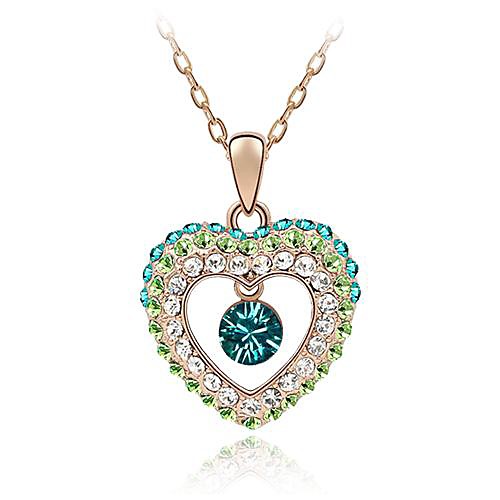 Классический (сердца кулон) Позолоченные Кристалл ожерелье (синий и фиолетовый и фуксия и белый)