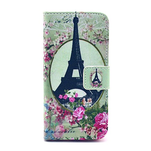 Tower and Fowers Pattern PU Leather Full Body Case for iPhone 5C