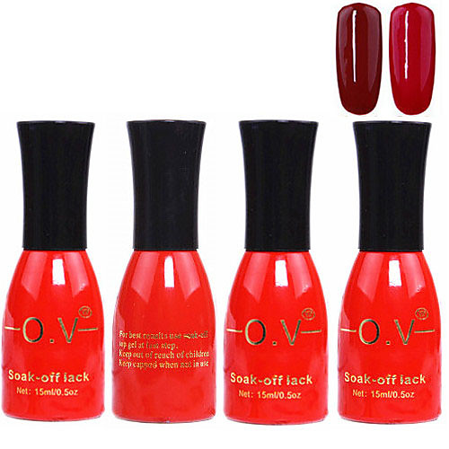 4PCS О.В. Красный бутылки замочить, с УФ-гель Set Top Coat  низкопробный гель 2 УФ Цвет геля строителя (№ 133-134, 15 мл)