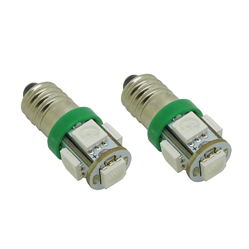 E10 1W 5X5050 SMD Green Lights Светодиодные лампы для DIY (DC 12V, 2-Pack)