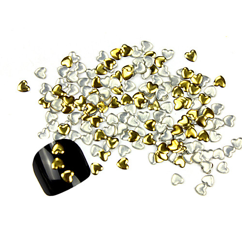 300PCS 3D Golden Love-сердце сплава Nail Art Золотые и Серебряные украшения
