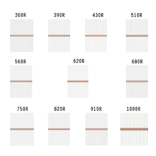 DIY 0,25 Вт 360Ω ~ 1 кОм резисторы Set - серебро (220 шт)